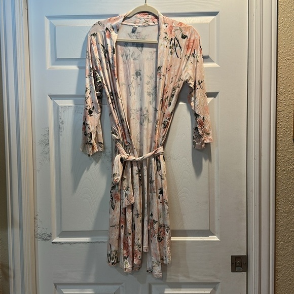 Posh Peanut Pink Rose Floral Bamboo Robe M Bathrobe Nursing Maternity - Picture 2 of 8
